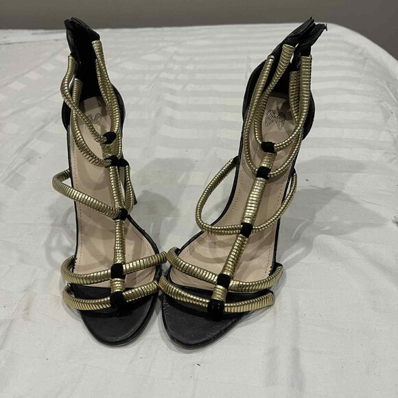 USED Victoria’s Secret Black/Gold High Heel Sandals - Picture 1 of 5